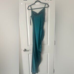 Green One Shoulder Sleeveless silky Gown